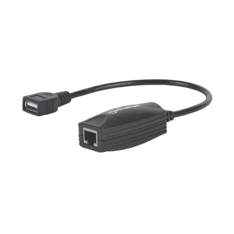 Manhattan USB-A līnijas pagarinātājs, lietošanai ar RJ45 tīkla kabeli (nav iekļauts), pagarina USB ierīci līdz 60 m, kopnes barošana, piemēroti Cat5e/Cat6/Cat6A RJ45 tīkla kabeļi, melns, trīs gadu garantija