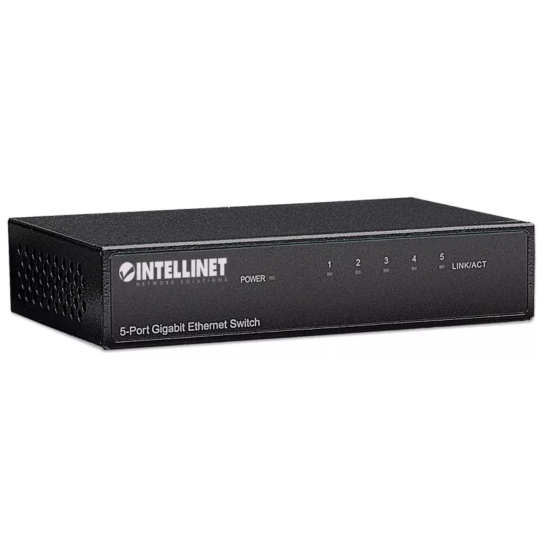 Intellinet 5 portu Gigabit Ethernet komutators, galda izmēra, metāla korpuss, IEEE 802.3az (Energoefektīvs Ethernet)