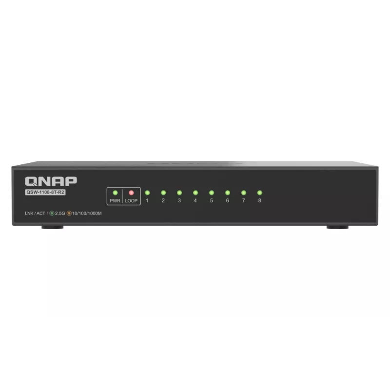 QNAP QSW-1108-8T-R2 tīkla slēdzis Nepārvaldāms 2.5G Ethernet (100/1000/2500) Galddators Melns