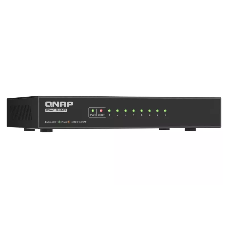 QNAP QSW-1108-8T-R2 tīkla slēdzis Nepārvaldāms 2.5G Ethernet (100/1000/2500) Galddators Melns