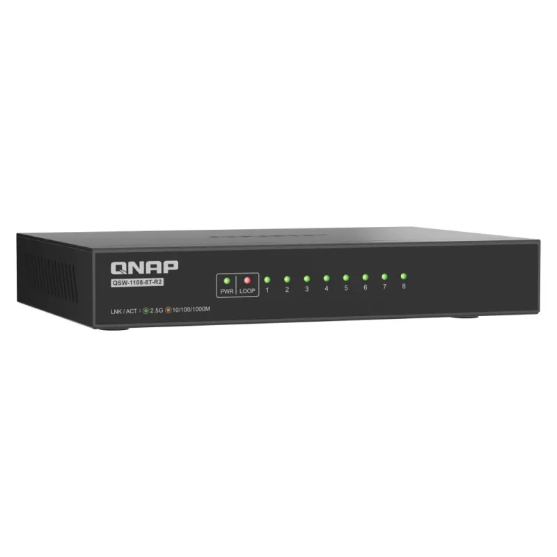 QNAP QSW-1108-8T-R2 tīkla slēdzis Nepārvaldāms 2.5G Ethernet (100/1000/2500) Galddators Melns