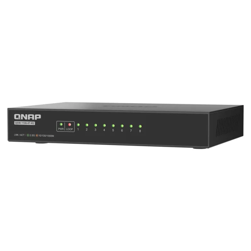 QNAP QSW-1108-8T-R2 tīkla slēdzis Nepārvaldāms 2.5G Ethernet (100/1000/2500) Galddators Melns