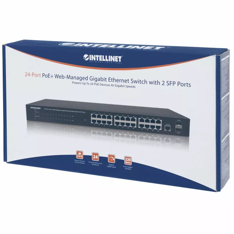 Pārvaldāms slēdzis Intellinet 24 portu Gigabit Ethernet PoE+