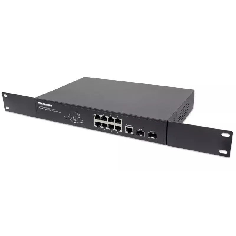 Pārvaldāms slēdzis Intellinet 8 pieslēgvietu Gigabit Ethernet PoE+ ar 2 SFP pieslēgvietām