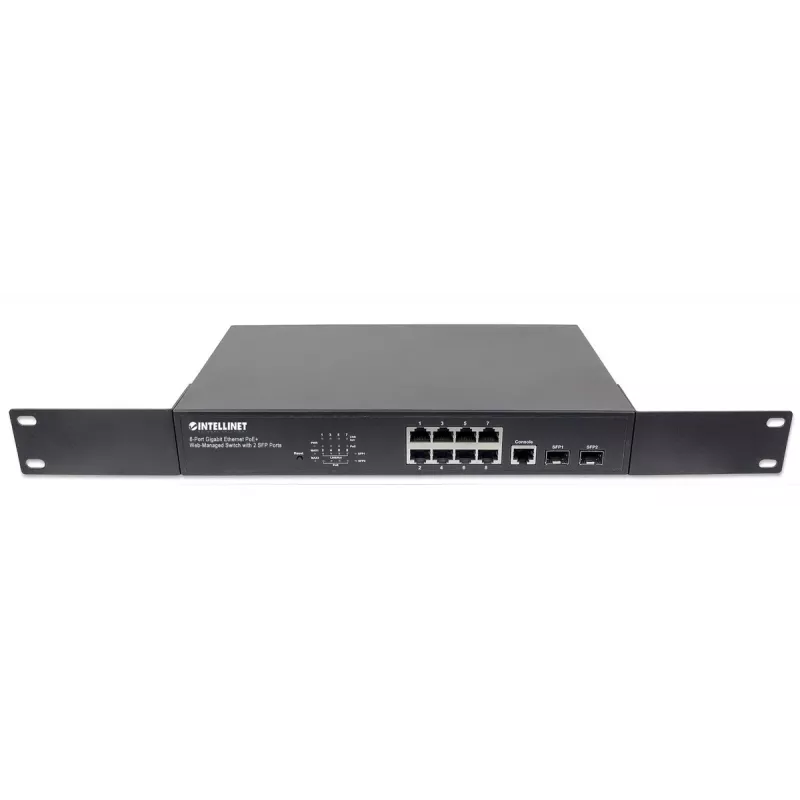 Pārvaldāms slēdzis Intellinet 8 pieslēgvietu Gigabit Ethernet PoE+ ar 2 SFP pieslēgvietām
