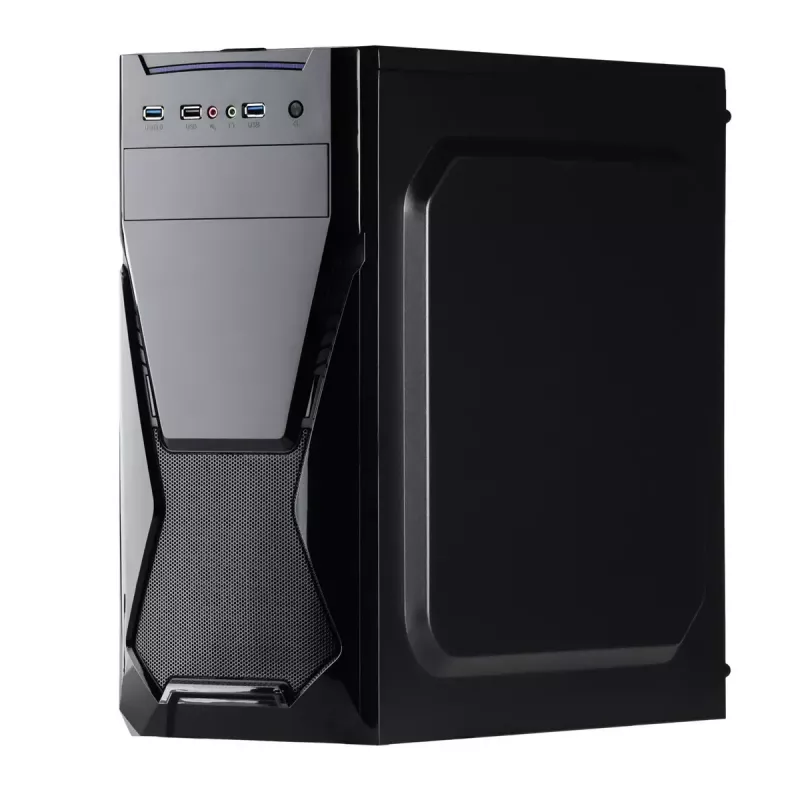 Datora korpuss Akyga AK13BK Micro Tower — ATX/Micro-ATX, 3×3,5 collu nodalījumi, 3×2,5 collu nodalījumi, augšējais barošanas bloks, USB 3.2 Gen1×2, maks. GPU 385 mm, melns