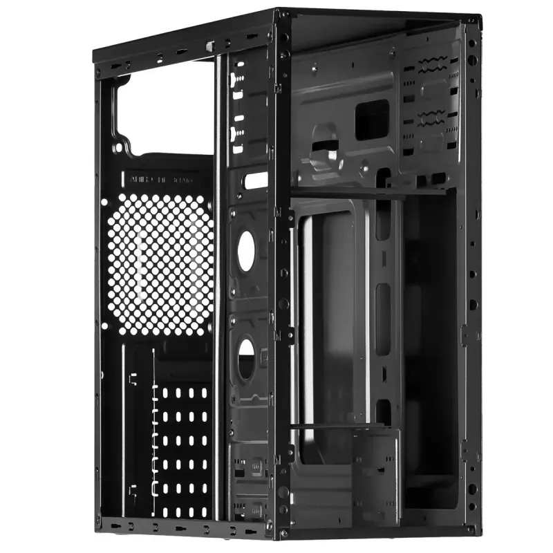 Datora korpuss Akyga AK13BK Micro Tower — ATX/Micro-ATX, 3×3,5 collu nodalījumi, 3×2,5 collu nodalījumi, augšējais barošanas bloks, USB 3.2 Gen1×2, maks. GPU 385 mm, melns