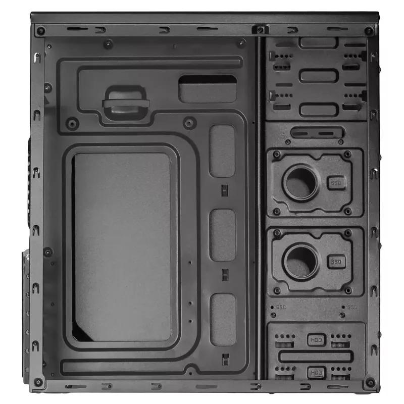 Datora korpuss Akyga AK13BK Micro Tower — ATX/Micro-ATX, 3×3,5 collu nodalījumi, 3×2,5 collu nodalījumi, augšējais barošanas bloks, USB 3.2 Gen1×2, maks. GPU 385 mm, melns
