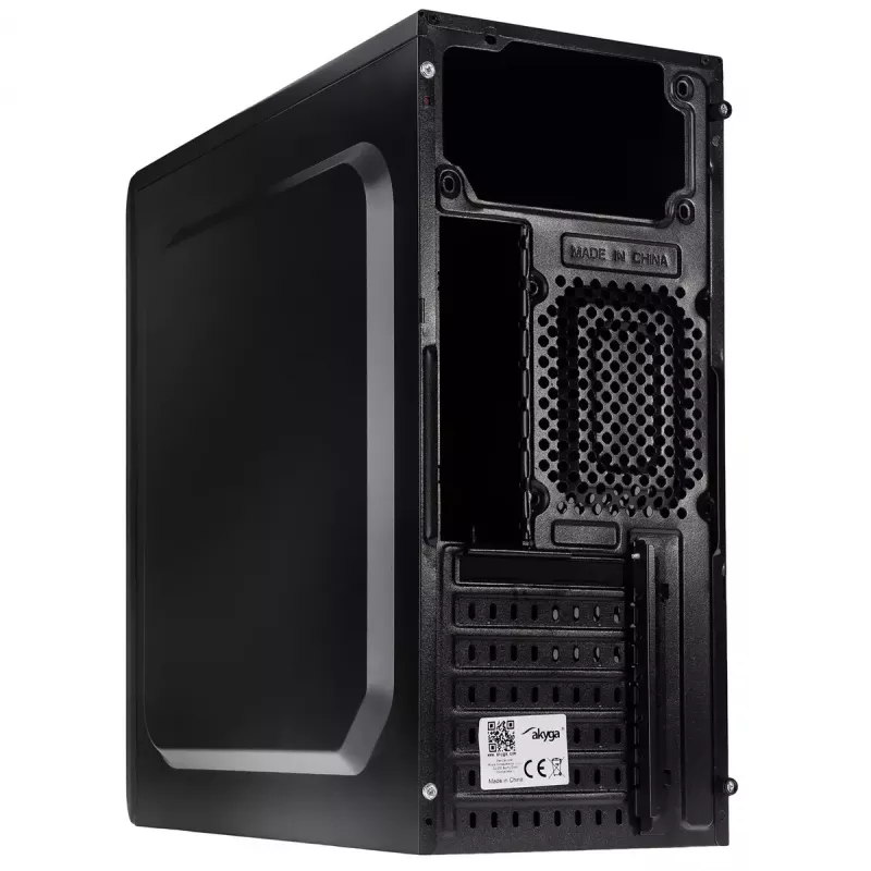 Datora korpuss Akyga AK13BK Micro Tower — ATX/Micro-ATX, 3×3,5 collu nodalījumi, 3×2,5 collu nodalījumi, augšējais barošanas bloks, USB 3.2 Gen1×2, maks. GPU 385 mm, melns