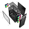 PC korpuss GEMBIRD Fornax 400X Midi Tower melns — ATX, rūdītais stikls, RGB ventilatori, 4x 2,5 collu nodalījumi, 2x USB 3.0
