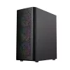 PC korpuss GEMBIRD Fornax 400X Midi Tower melns — ATX, rūdītais stikls, RGB ventilatori, 4x 2,5 collu nodalījumi, 2x USB 3.0