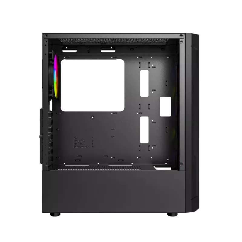 PC korpuss GEMBIRD Fornax 400X Midi Tower melns — ATX, rūdītais stikls, RGB ventilatori, 4x 2,5 collu nodalījumi, 2x USB 3.0