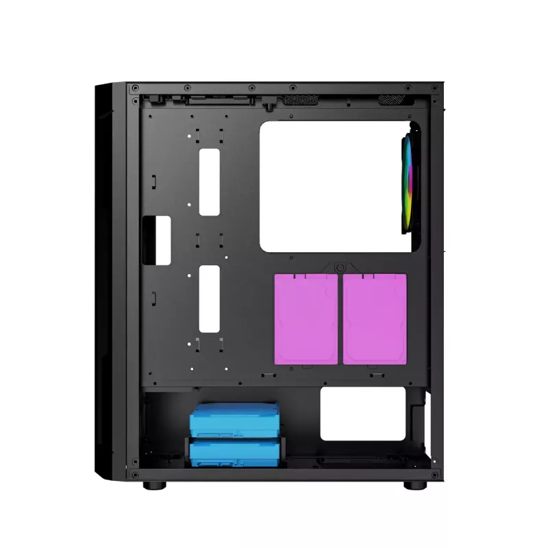 PC korpuss GEMBIRD Fornax 400X Midi Tower melns — ATX, rūdītais stikls, RGB ventilatori, 4x 2,5 collu nodalījumi, 2x USB 3.0