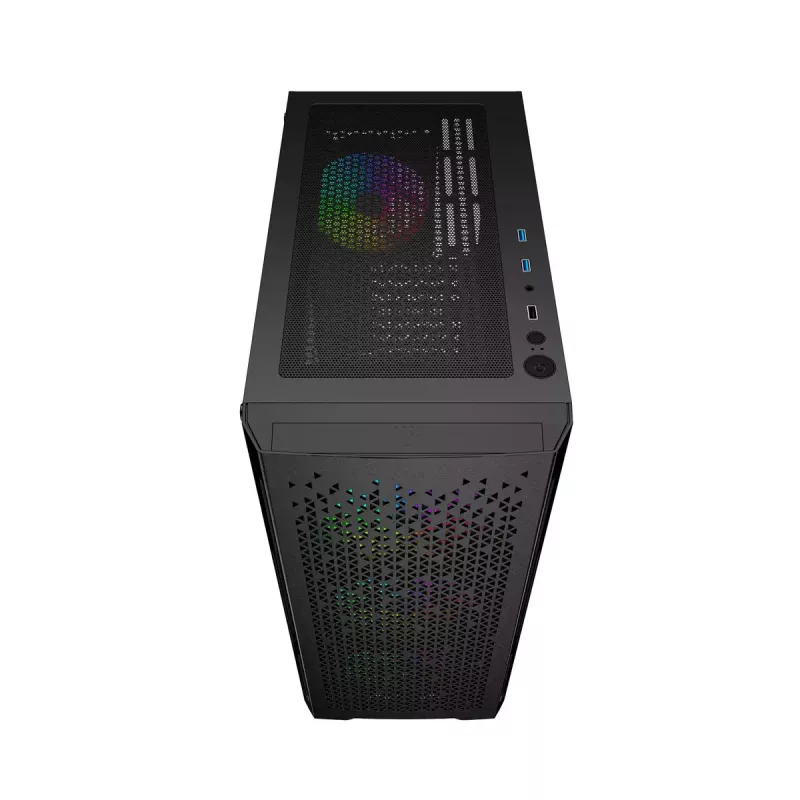 PC korpuss GEMBIRD Fornax 400X Midi Tower melns — ATX, rūdītais stikls, RGB ventilatori, 4x 2,5 collu nodalījumi, 2x USB 3.0