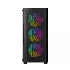 PC korpuss GEMBIRD Fornax 400X Midi Tower melns — ATX, rūdītais stikls, RGB ventilatori, 4x 2,5 collu nodalījumi, 2x USB 3.0