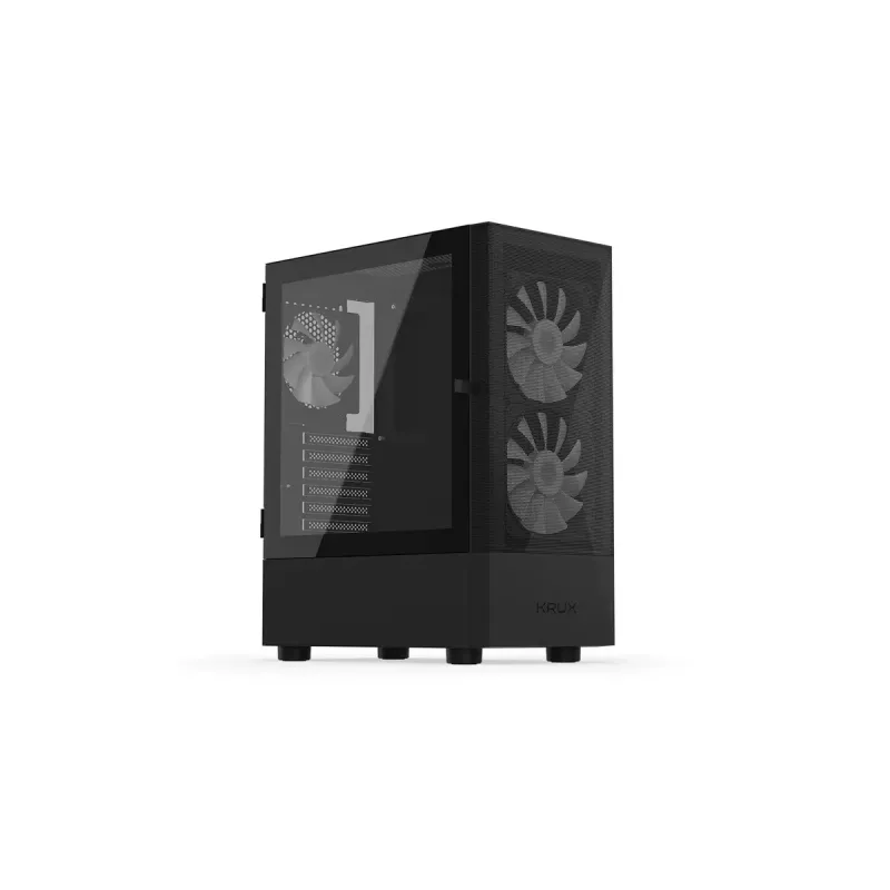 Datora korpuss KRUX VAKO KRX0132 ATX melns — rūdītais stikls, RGB, atbalsta Mini‑ATX, GPU līdz 31 cm, CPU dzesētājs līdz 15,9 cm