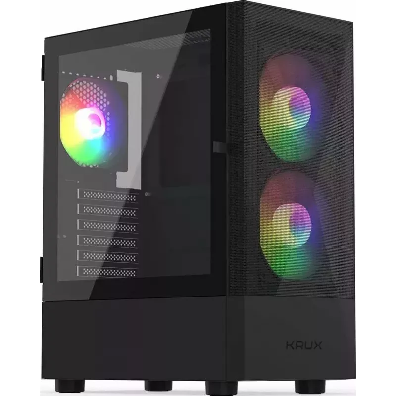 Datora korpuss KRUX VAKO KRX0132 ATX melns — rūdītais stikls, RGB, atbalsta Mini‑ATX, GPU līdz 31 cm, CPU dzesētājs līdz 15,9 cm