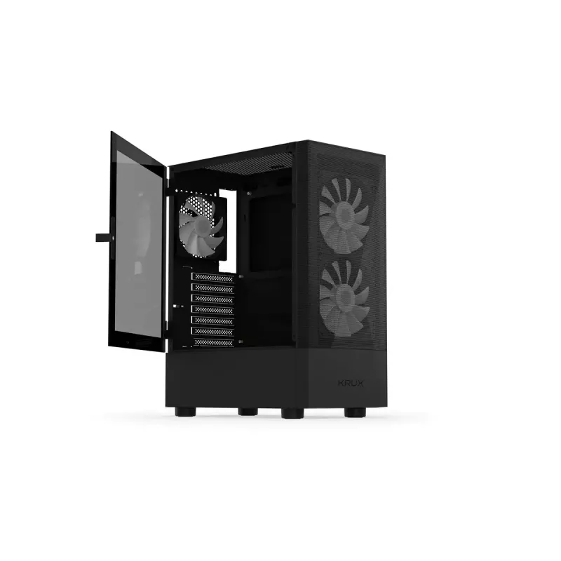 Datora korpuss KRUX VAKO KRX0132 ATX melns — rūdītais stikls, RGB, atbalsta Mini‑ATX, GPU līdz 31 cm, CPU dzesētājs līdz 15,9 cm