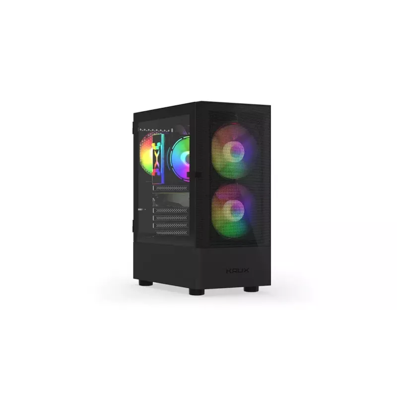 Datora korpuss KRUX VAKO KRX0132 ATX melns — rūdītais stikls, RGB, atbalsta Mini‑ATX, GPU līdz 31 cm, CPU dzesētājs līdz 15,9 cm