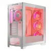 PC korpuss MODECOM VOLCANO EXPANSE S APEX ARGB Midi Tower balts — rūdīts stikls, ARGB, atbalsta micro ATX, GPU līdz 430 mm