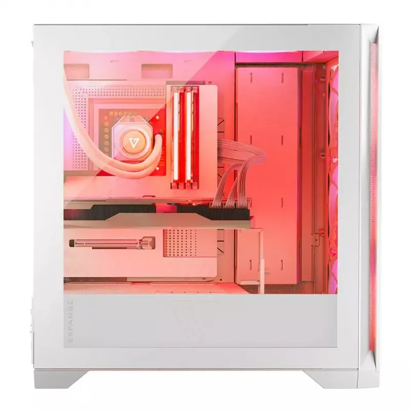 PC korpuss MODECOM VOLCANO EXPANSE S APEX ARGB Midi Tower balts — rūdīts stikls, ARGB, atbalsta micro ATX, GPU līdz 430 mm