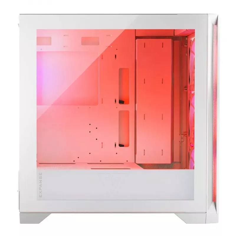PC korpuss MODECOM VOLCANO EXPANSE S APEX ARGB Midi Tower balts — rūdīts stikls, ARGB, atbalsta micro ATX, GPU līdz 430 mm