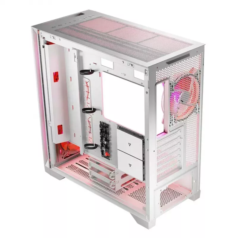 PC korpuss MODECOM VOLCANO EXPANSE S APEX ARGB Midi Tower balts — rūdīts stikls, ARGB, atbalsta micro ATX, GPU līdz 430 mm