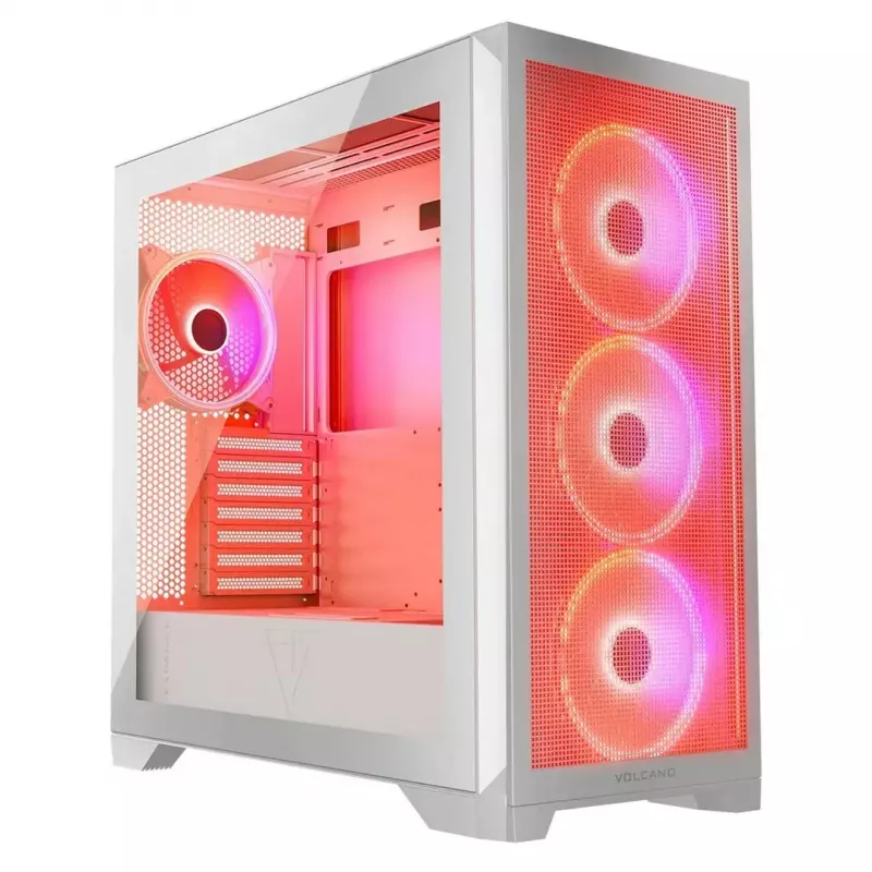 PC korpuss MODECOM VOLCANO EXPANSE S APEX ARGB Midi Tower balts — rūdīts stikls, ARGB, atbalsta micro ATX, GPU līdz 430 mm