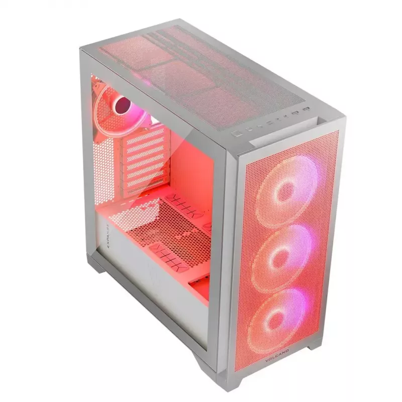 PC korpuss MODECOM VOLCANO EXPANSE S APEX ARGB Midi Tower balts — rūdīts stikls, ARGB, atbalsta micro ATX, GPU līdz 430 mm