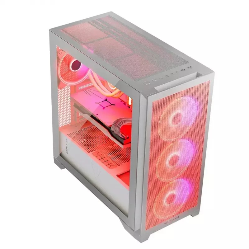 PC korpuss MODECOM VOLCANO EXPANSE S APEX ARGB Midi Tower balts — rūdīts stikls, ARGB, atbalsta micro ATX, GPU līdz 430 mm