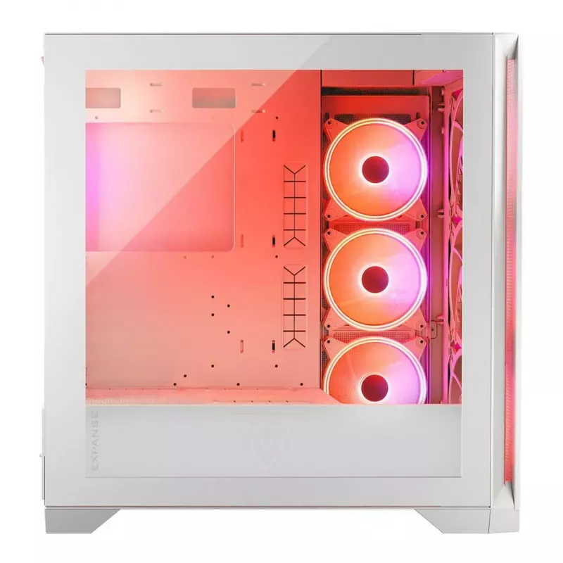 PC korpuss MODECOM VOLCANO EXPANSE S APEX ARGB Midi Tower balts — rūdīts stikls, ARGB, atbalsta micro ATX, GPU līdz 430 mm