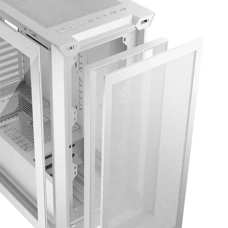 PC korpuss MODECOM VOLCANO EXPANSE S APEX ARGB Midi Tower balts — rūdīts stikls, ARGB, atbalsta micro ATX, GPU līdz 430 mm