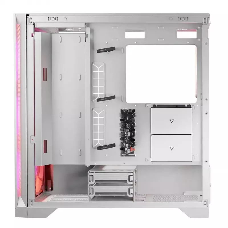 PC korpuss MODECOM VOLCANO EXPANSE S APEX ARGB Midi Tower balts — rūdīts stikls, ARGB, atbalsta micro ATX, GPU līdz 430 mm