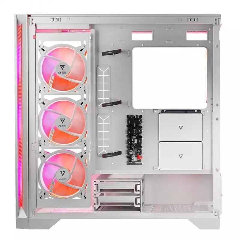 PC korpuss MODECOM VOLCANO EXPANSE S APEX ARGB Midi Tower balts — rūdīts stikls, ARGB, atbalsta micro ATX, GPU līdz 430 mm