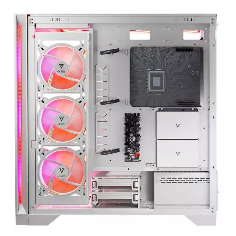 PC korpuss MODECOM VOLCANO EXPANSE S APEX ARGB Midi Tower balts — rūdīts stikls, ARGB, atbalsta micro ATX, GPU līdz 430 mm