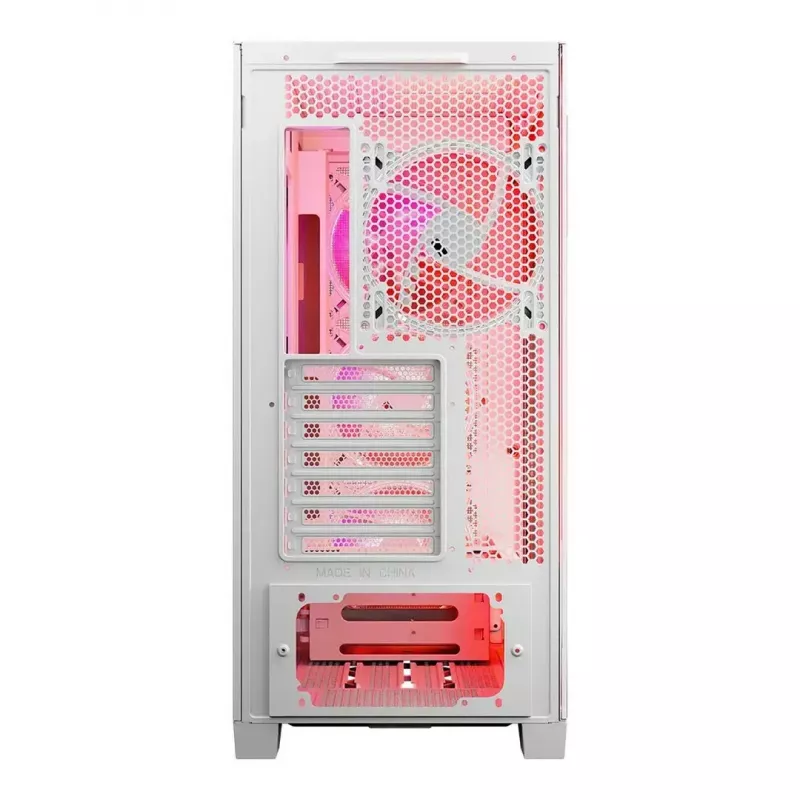 PC Case MODECOM VOLCANO EXPANSE T APEX ARGB MIDI balta — rūdīts stikls, ARGB, USB-C, atbalsta micro-ATX, GPU līdz 430 mm