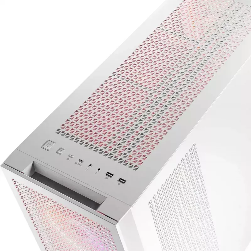 PC Case MODECOM VOLCANO EXPANSE T APEX ARGB MIDI balta — rūdīts stikls, ARGB, USB-C, atbalsta micro-ATX, GPU līdz 430 mm