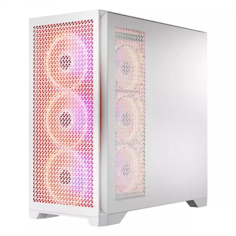 PC Case MODECOM VOLCANO EXPANSE T APEX ARGB MIDI balta — rūdīts stikls, ARGB, USB-C, atbalsta micro-ATX, GPU līdz 430 mm