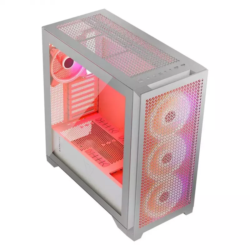 PC Case MODECOM VOLCANO EXPANSE T APEX ARGB MIDI balta — rūdīts stikls, ARGB, USB-C, atbalsta micro-ATX, GPU līdz 430 mm