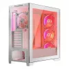 PC Case MODECOM VOLCANO EXPANSE T APEX ARGB MIDI balta — rūdīts stikls, ARGB, USB-C, atbalsta micro-ATX, GPU līdz 430 mm