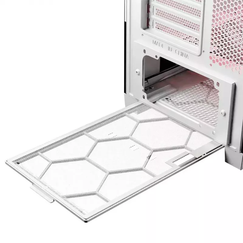 PC Case MODECOM VOLCANO EXPANSE T APEX ARGB MIDI balta — rūdīts stikls, ARGB, USB-C, atbalsta micro-ATX, GPU līdz 430 mm