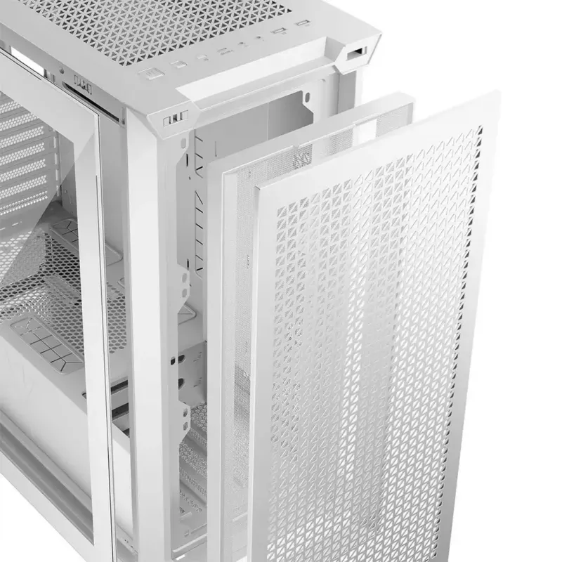 PC Case MODECOM VOLCANO EXPANSE T APEX ARGB MIDI balta — rūdīts stikls, ARGB, USB-C, atbalsta micro-ATX, GPU līdz 430 mm