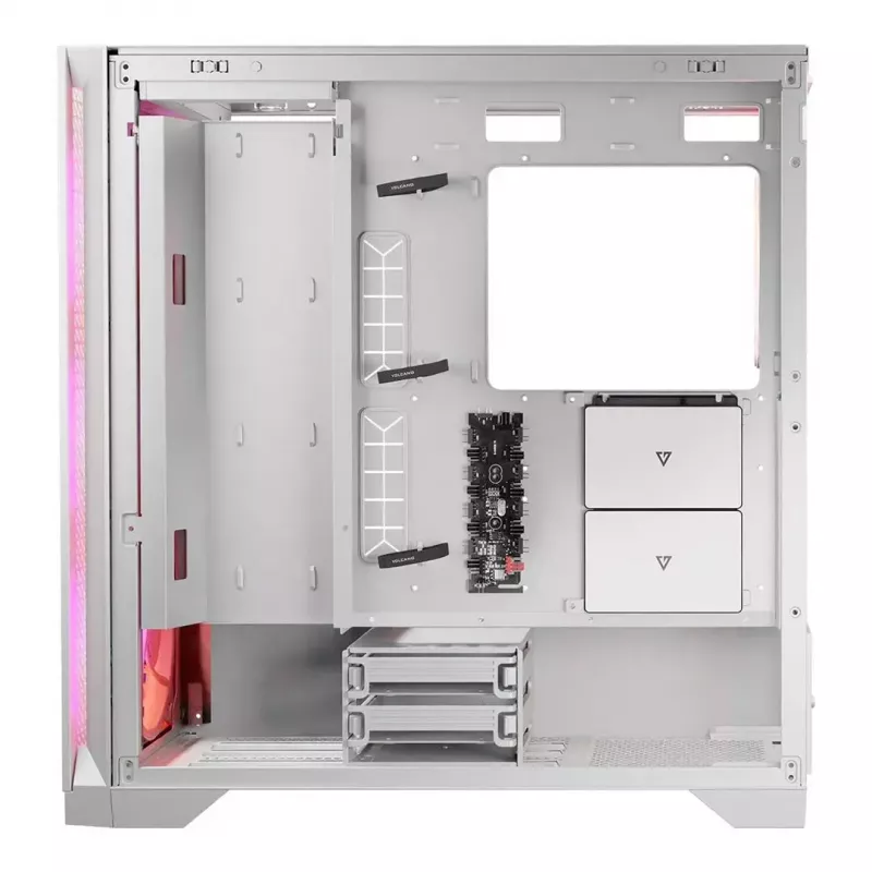 PC Case MODECOM VOLCANO EXPANSE T APEX ARGB MIDI balta — rūdīts stikls, ARGB, USB-C, atbalsta micro-ATX, GPU līdz 430 mm