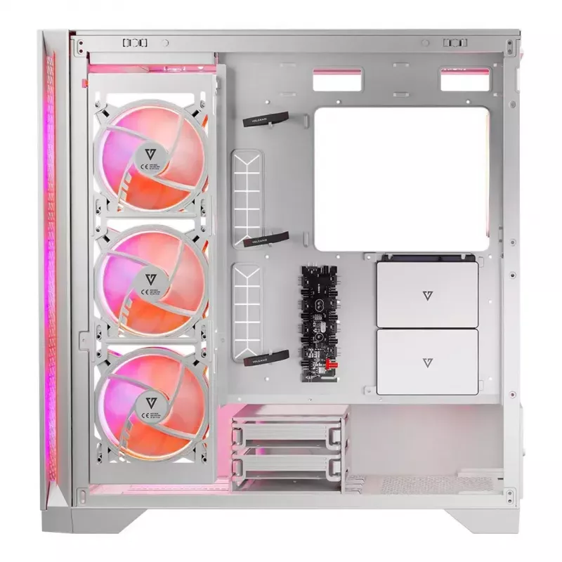 PC Case MODECOM VOLCANO EXPANSE T APEX ARGB MIDI balta — rūdīts stikls, ARGB, USB-C, atbalsta micro-ATX, GPU līdz 430 mm