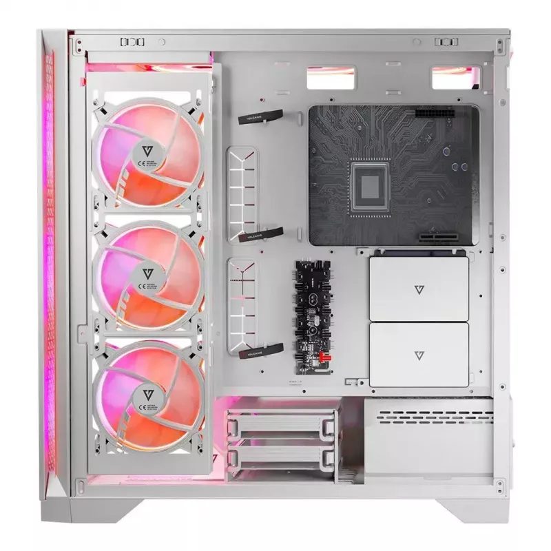 PC Case MODECOM VOLCANO EXPANSE T APEX ARGB MIDI balta — rūdīts stikls, ARGB, USB-C, atbalsta micro-ATX, GPU līdz 430 mm