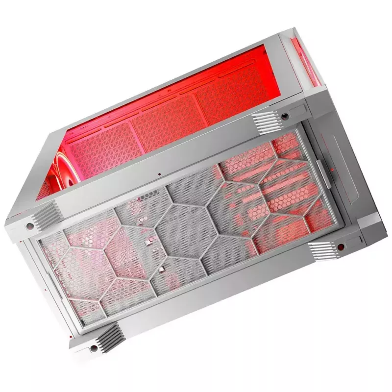 PC Case MODECOM VOLCANO EXPANSE T APEX ARGB MIDI balta — rūdīts stikls, ARGB, USB-C, atbalsta micro-ATX, GPU līdz 430 mm