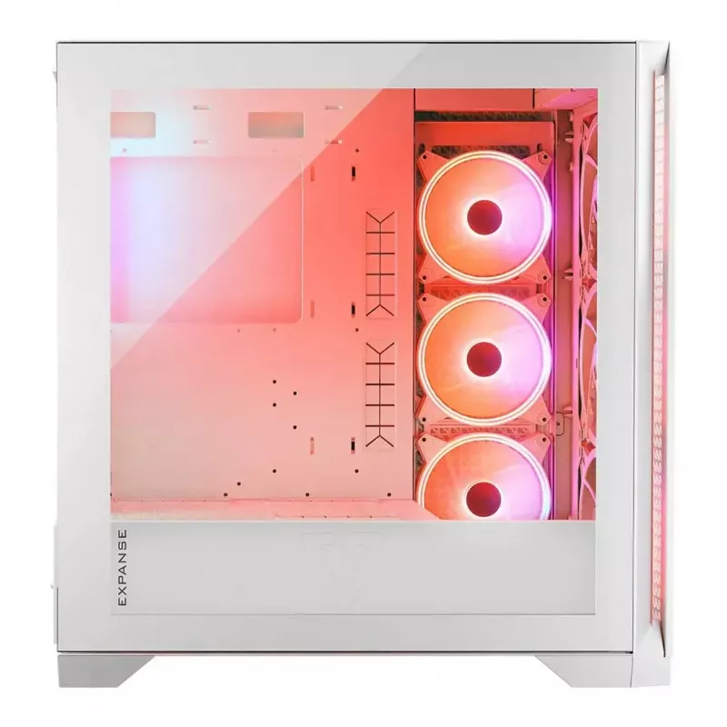 PC Case MODECOM VOLCANO EXPANSE T APEX ARGB MIDI balta — rūdīts stikls, ARGB, USB-C, atbalsta micro-ATX, GPU līdz 430 mm