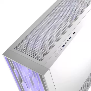 Datora korpuss MODECOM Volcano Perun Apex ARGB balts — Midi tornis, rūdīts stikls, ARGB, USB-C, atbalsta micro ATX, GPU līdz 39 cm