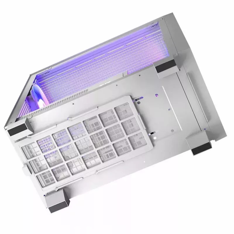 Datora korpuss MODECOM Volcano Perun Apex ARGB balts — Midi tornis, rūdīts stikls, ARGB, USB-C, atbalsta micro ATX, GPU līdz 39 cm