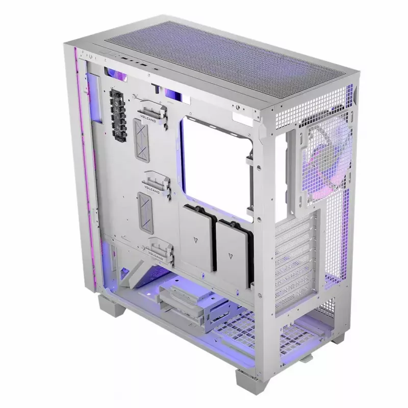 Datora korpuss MODECOM Volcano Perun Apex ARGB balts — Midi tornis, rūdīts stikls, ARGB, USB-C, atbalsta micro ATX, GPU līdz 39 cm